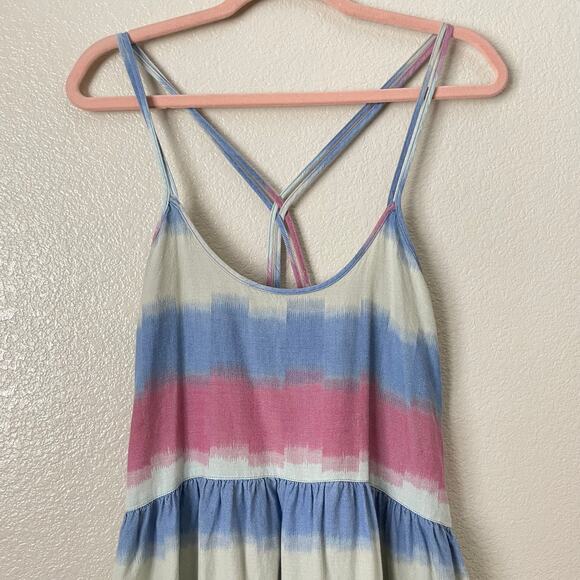 Outerknown Dress Womens Medium Blue Pink Cielo Striped Mini Swing Cotton Hippie - Picture 4 of 11